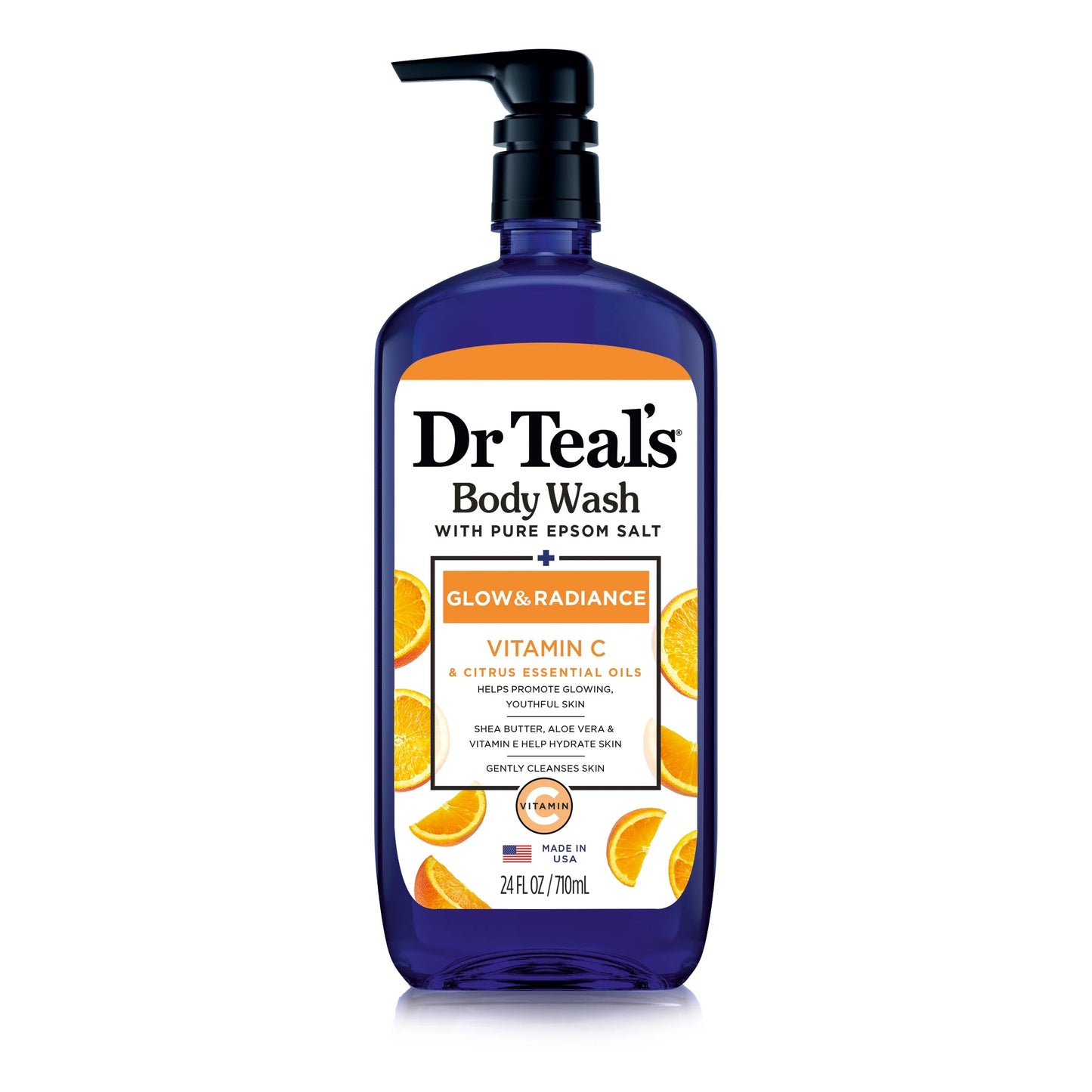 Dr Teal's Body Wash with Pure Epsom Salt, Glow & Radiance with Vitamin C & Citrus Essential Oils, 24oz