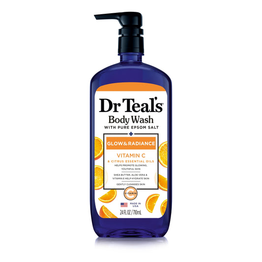 Dr Teal's Body Wash with Pure Epsom Salt, Glow & Radiance with Vitamin C & Citrus Essential Oils, 24oz